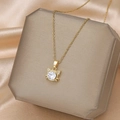 Minimalist champagne gold cat pendant necklace with a brilliant round zircon stone - 38#xl1452-28 Cute Kitten