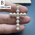 Golden pearl cross pendant for necklace DIY jewelry making, size 28x41mm, model B - 28*41mm