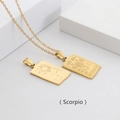 Detailed macro view of Scorpio gold rectangle pendant with engraved zodiac patterns - Scorpio