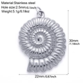 Silver nautilus shell pendant in stainless steel with detailed size and weight specs - Nautilus-S6