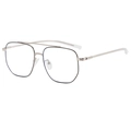 Silver double-bridge aviator metal glasses frame with clear lenses and anti-blue light - Black and Silver