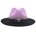 Gradient Western cowboy hat with purple crown, black brim, and silver bull head emblem - M (56-58cm) / Light Purple & Black