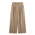 Damen Nadelstreifen Weite Hose in Khaki mit hoher Taille und Falten-Detail - XS / Gestreifte Weite Hose Mit Hoher Taille
