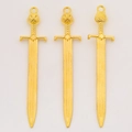 Three gold owl-hilted sword pendants with vertical grooves for DIY jewelry making - Gold