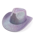 Western fedora cowboy hat with iridescent purple glitter finish for festival stage - 57cm / Light Purple