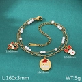 Golden Christmas charm bracelet with Santa Claus, reindeer, and candy cane pendants - Santa Claus Round Tag Style (KB207749-ZLA)