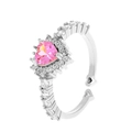 Bague cœur argentée ajustable avec pierre rose et petits diamants étincelants - Argent (Blanc K 10116)