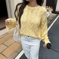Women's casual cable knit long sleeve sweater in vibrant yellow with crew neck design - S / Yellow