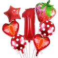 Detail of red strawberry theme balloon set with number 1 foil balloon for birthday decor - Strawberry Kit (Style One)