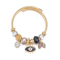Bracelet jonc ouvert doré avec breloque œil bleu et pendentifs en cristal bohème - Noir