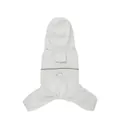 Waterproof light grey four-legged dog raincoat with hood and reflective safety strap - M / White