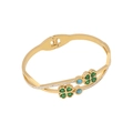 Gold open bangle featuring green clover motifs with blue gems and crystal accents - Clover Flower Style (1#花朵)