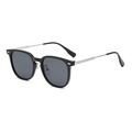 Classic black square frame sunglasses with sleek silver metal temples and grey lenses - Black Silver Frame Grey Lens C12
