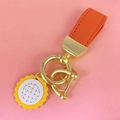 Süßer Sonnenblumen Schlüsselanhänger mit orangefarbenem Lederband und Goldring - Oranges Leder [Sonnenblume]