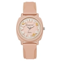 Dettaglio orologio rosa in silicone con quadrante a rilievo e motivi di caramelle - Rosa