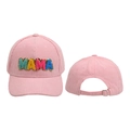 Detail of pink corduroy baseball hat featuring colorful MAMA embroidery and metal buckle - One Size(Adjustable) / Colorful MAMA Corduroy / Pink
