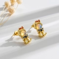 Gold fishtail stud earrings with moonstone and multicolored cubic zirconia stones - Cartoon Colorful Little Fish Style (923-4#)