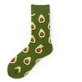 Calze lavorate a maglia a metà polpaccio verde scuro con simpatici motivi di avocado - Avocado