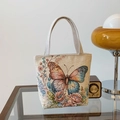 Sac cabas ethnique avec broderie double face et motifs jacquard de papillons et de fleurs - Moyen / Papillon