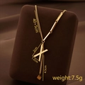 Gold titanium steel tassel necklace with letter X pendant and size dimensions - Letter X / Gold