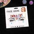 Face gems set featuring red teardrop and blue acrylic rhinestones on white card - 165*155mm / Multi-Colored