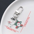 Christmas reindeer and Santa star enamel keychain with size measurements in KC gold finish - ER843-White K Enamel Santa Reindeer U-shaped Keychain