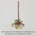 Campanas doradas de Navidad con piñas y lazo de cuadros rojos para decoración de fiestas - Dos Campanas B