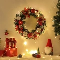 Couronne de Noël avec LED, boules rouges et fleurs dorées pour décoration de porte fête - Couronne de Noël 35CM avec Lumières