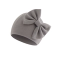 Grey newborn ribbed knit hat featuring a large soft bow detail for infant girls - Flaxen (Bow Turban Hat)