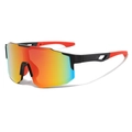 Cycling sunglasses with black and red frame and orange gradient mirrored lens - Large Frame Sports Style (3259) / Black Frame Red Mirrored Lens