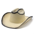 Χειροποίητο δυτικό ψάθινο καπέλο cowboy με μαύρο εφέ βαφής και σχέδιο με φαρδύ γείσο - M(56-58cm) / Μπεζ