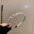 Detailed view of silver headband with sparkling oval and round crystal diamond settings - Silver Leaf Style (2#)