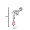 Silver star bow earrings with pink teardrop crystal and screw back, size 1.5x0.88cm - 11# Silver (Star Drop Style)