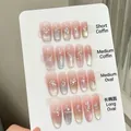 Pink gradient press-on nails set with glitter cat eye effect in four different shapes - XS / 546-Short Coffin