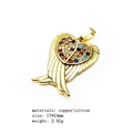 Detailed view of gold-plated copper angel wing heart pendant with colorful zircon stones - Angel Wings Heart-Gold (Pendant Only)