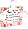 Acrylic puzzle-shaped plaque for Mom with floral patterns and heartfelt English text - Mom Light Up My World Style (Q68)