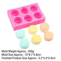 Detailweergave van de 6-gaats macaron siliconen mal met afmetingen en dessert voorbeelden - 1# 19-56 / Roze