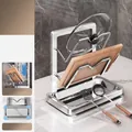 Dual-layer stainless steel pot lid and cutting board rack with drip tray, 23.3x13.2x23cm - Double Layer Silver With Drain Tray