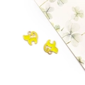 Pair of yellow enamel cat pendants with gold metal edges for jewelry making - Yellow