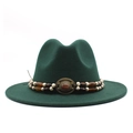 Detail of dark green wool fedora hat featuring beaded band and vintage metal buckle - Dark Green