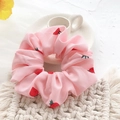 Cute pink scrunchie with strawberry patterns made of soft chiffon fabric - Creamy Strawberry Pink