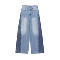 Detail of high-quality denim fabric with light and dark blue patchwork design - XS / Blue Color Block