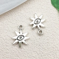 Retro silver alloy star pendant with evil eye engraving for DIY jewelry making - Evil Eye Sun / 15x19mm
