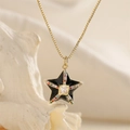 Golden box chain necklace featuring a black star pendant with colorful crystals and zircon - Gold Black Star Style
