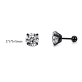 Black four-prong stainless steel stud earring with round cubic zirconia 1x6x5+5mm - 5mm / Black