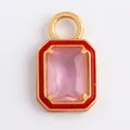 Pink octagonal crystal pendant with gold plating and red enamel for DIY jewelry - M601340-Red