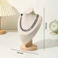 Beige linen bust mannequin with wooden base for necklace jewelry display, 24.5cm height - Medium Size Beige Velvet