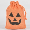Orange linen Halloween drawstring bag featuring a classic black pumpkin face print - Pumpkin Face / 10*15cm