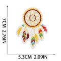 Detailed dreamcatcher sun embroidery patch with dimensions showing 7cm x 5.3cm size - Colorful Dreamcatcher (W3HD-085-08)