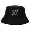 Cappello a secchiello in cotone nero con ricamo colorato Mañana Será Bonito vista frontale - Taglia unica / Nero